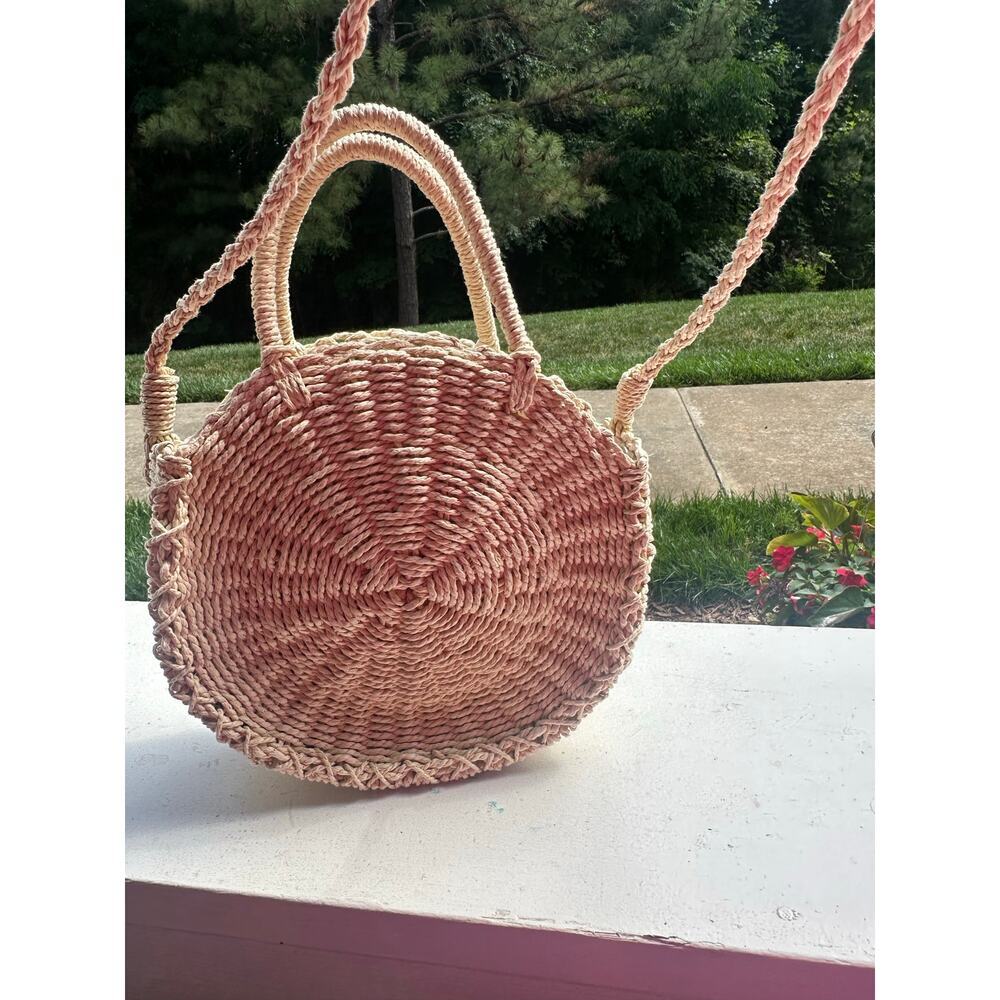 Round Straw Crossbody Bag Woven Raffia Paper Beach Purse Boho Resort Tote